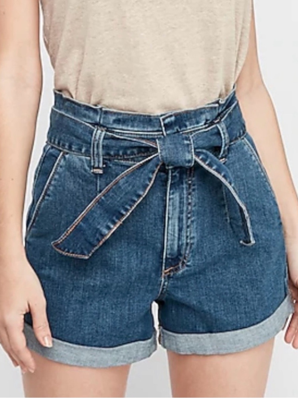Express Super High Waisted Paperbag Tie Jean Shorts Size 8
